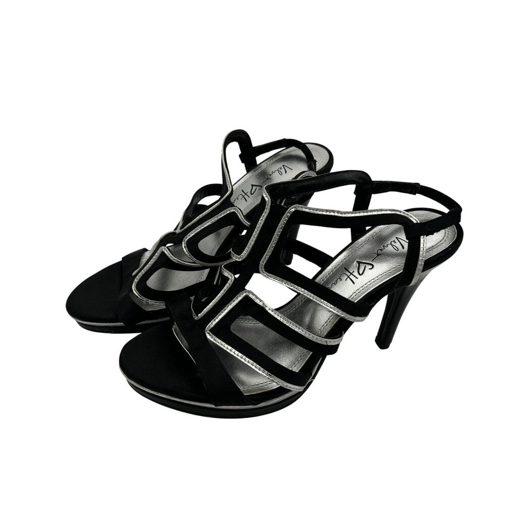 Velvet Heart Alessandra Black & Silver Strappy Heels Size 8M 3.5-Inch Stiletto